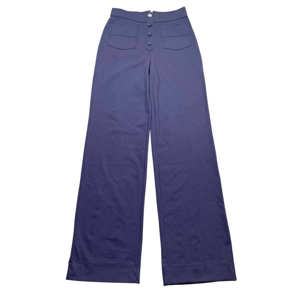 Halara Navy Blue High Waisted Wide Leg Sailor Button Trousers Size M Extall NEW